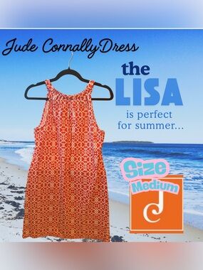 Jude Connally orange and White Lisa Sleeveless  Shift Dress, size medium